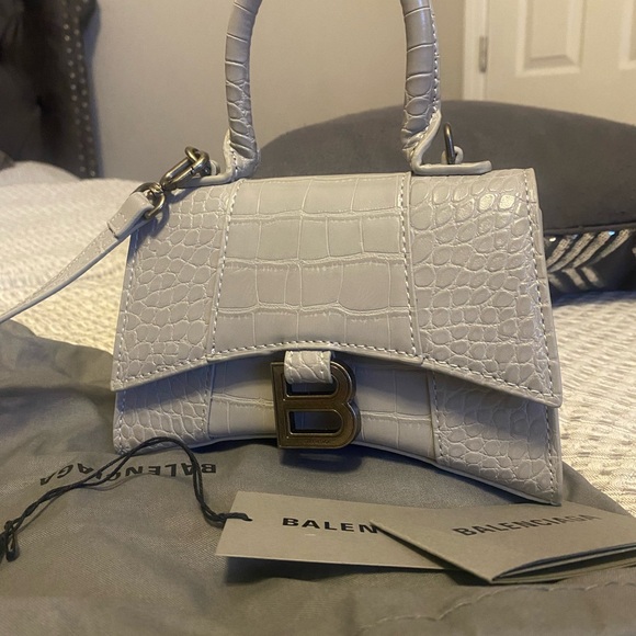 Balenciaga hourglass Silver Croc-Embossed XS Bag - Picture 1 of 11